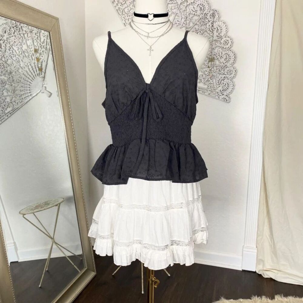Charcoal Gray 100% Cotton Ci Sono Babydoll Peplum Top L